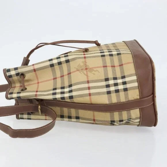 Authentic Burberrys Nova Check Shoulder Bag PVC Beige Gold - Picture 11 of 16